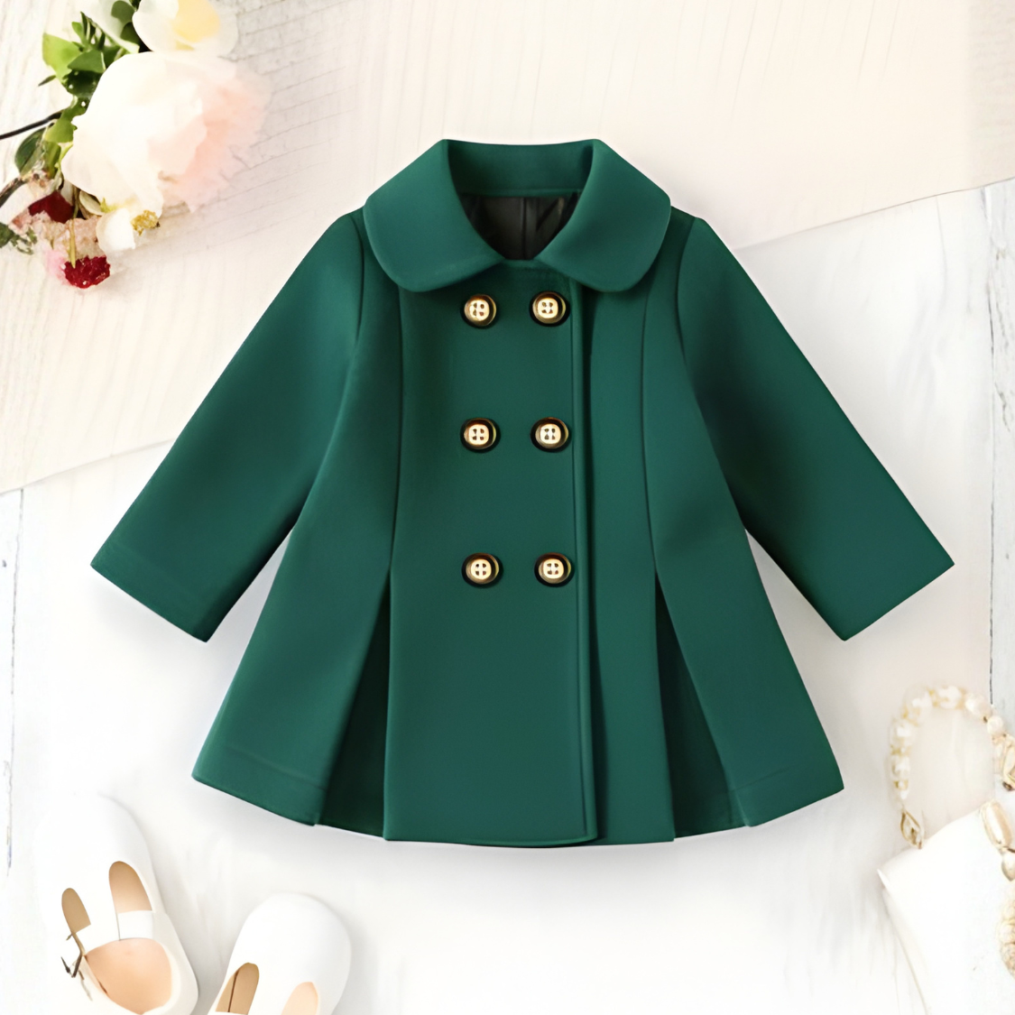 Luxury Bottel Green Princess Coat for Baby Girls