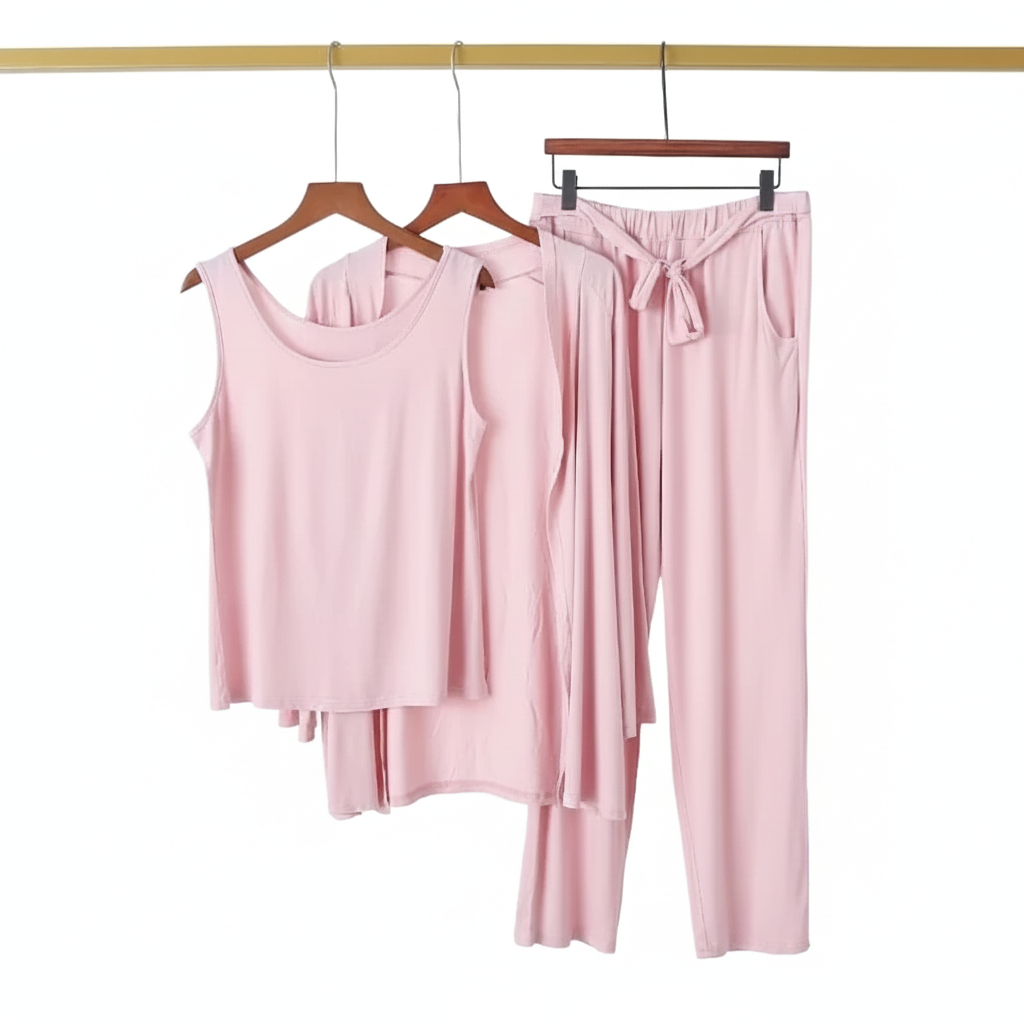 Long Sleeve Women Night Suit PJ Set 3 Pieces
