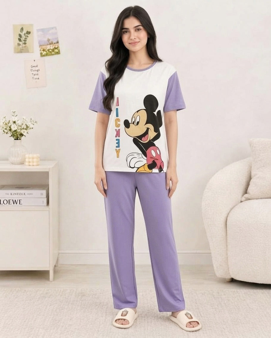 Lilac Mickey Graphic Pajama Set