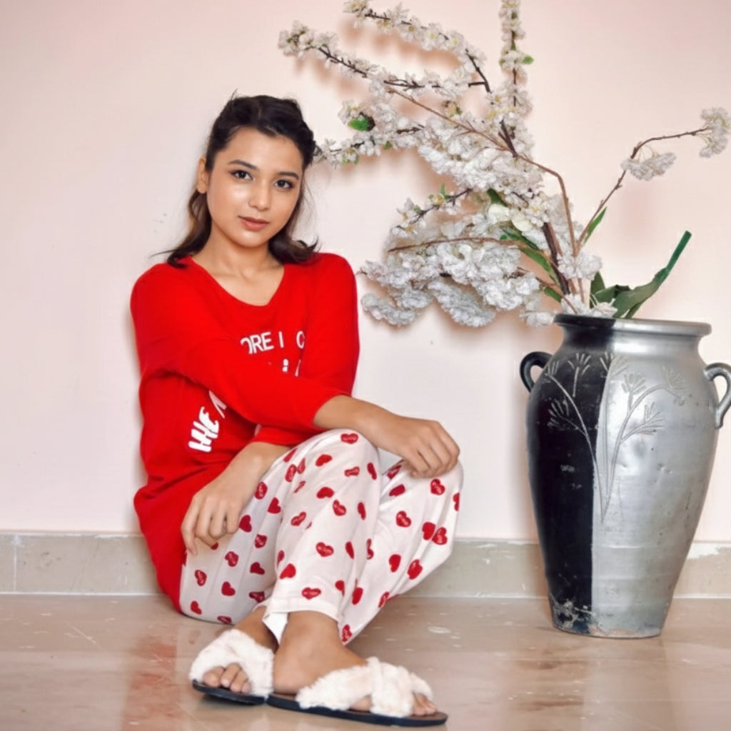 RED THE MORE I GROW HEARTS WOMAN PAJAMA SET