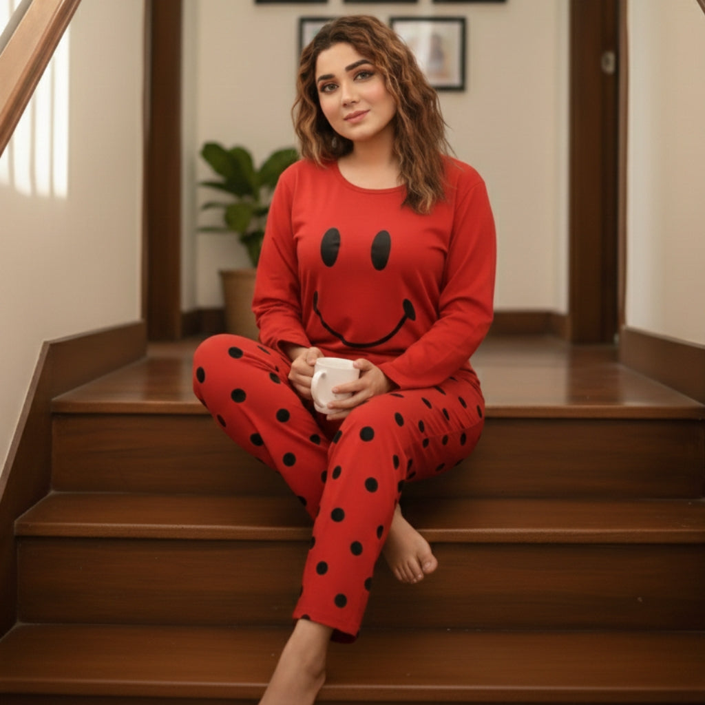 Red Smile Printed Women Nightsuit