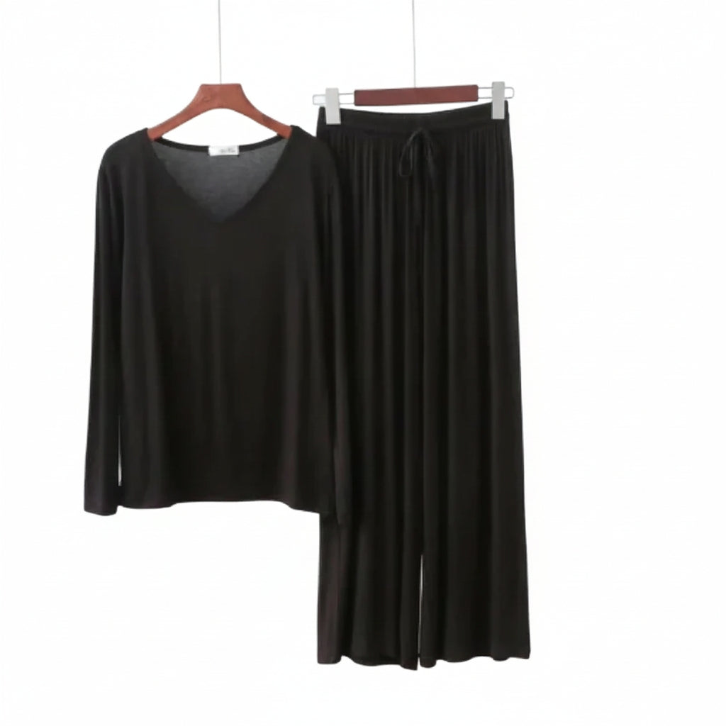 Black V-Neck Women Night Suit PJ Set ARTICLE NO# 56