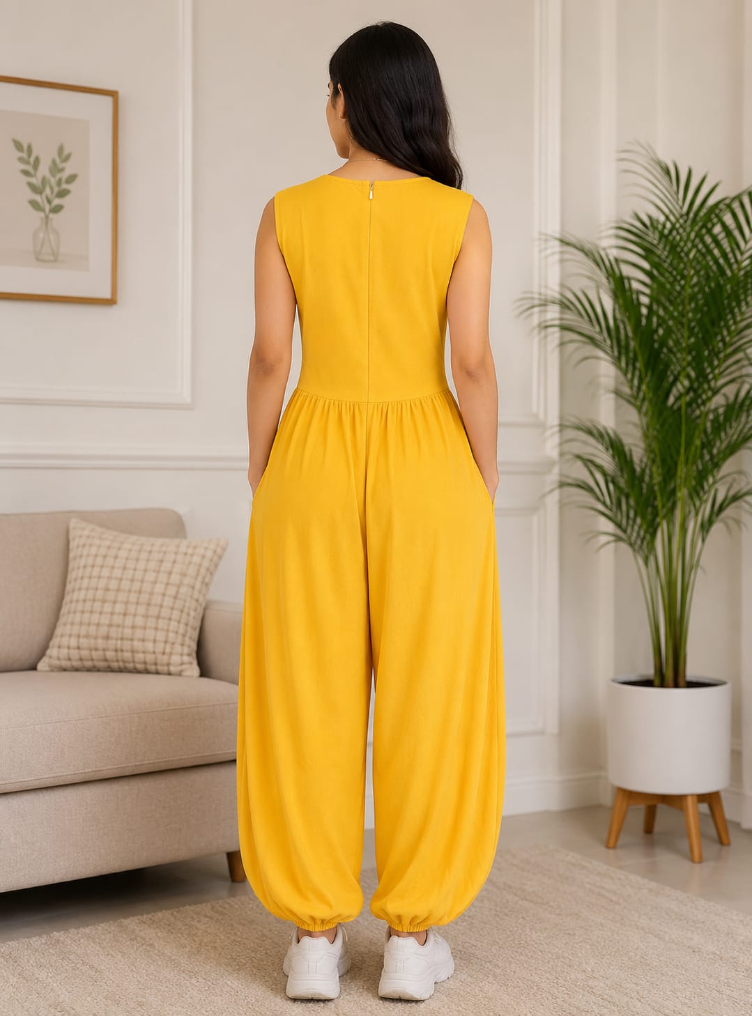 Women's Mustard Yellow Casual Sleeveless Jumpsuit