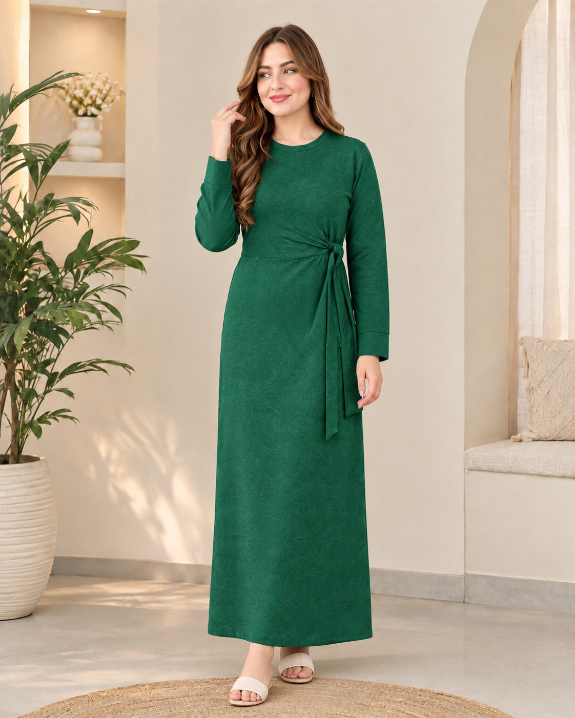 Emerald Green Tie-Waist Maxi Dress