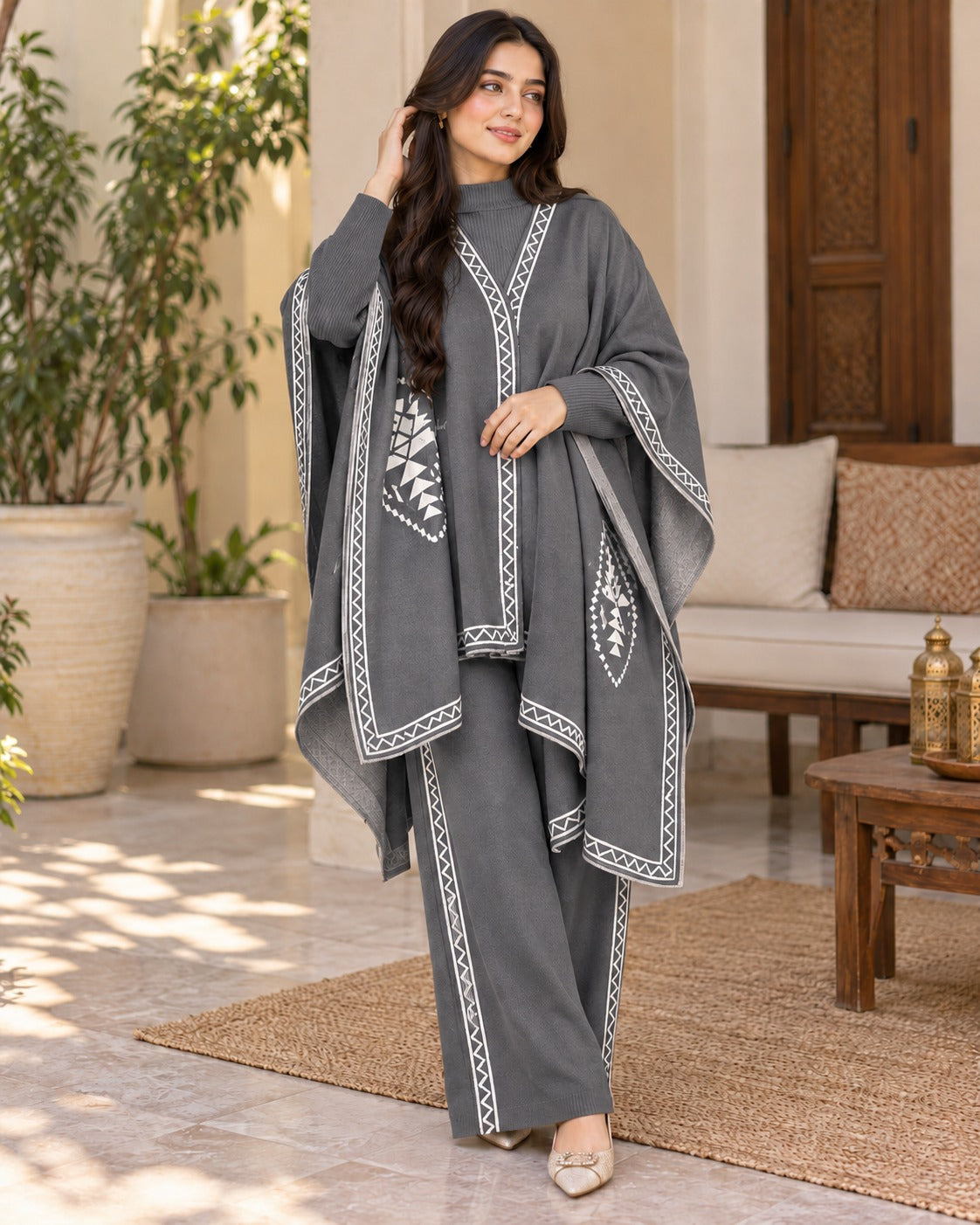 Grey Cape-Style Co-Ord Set