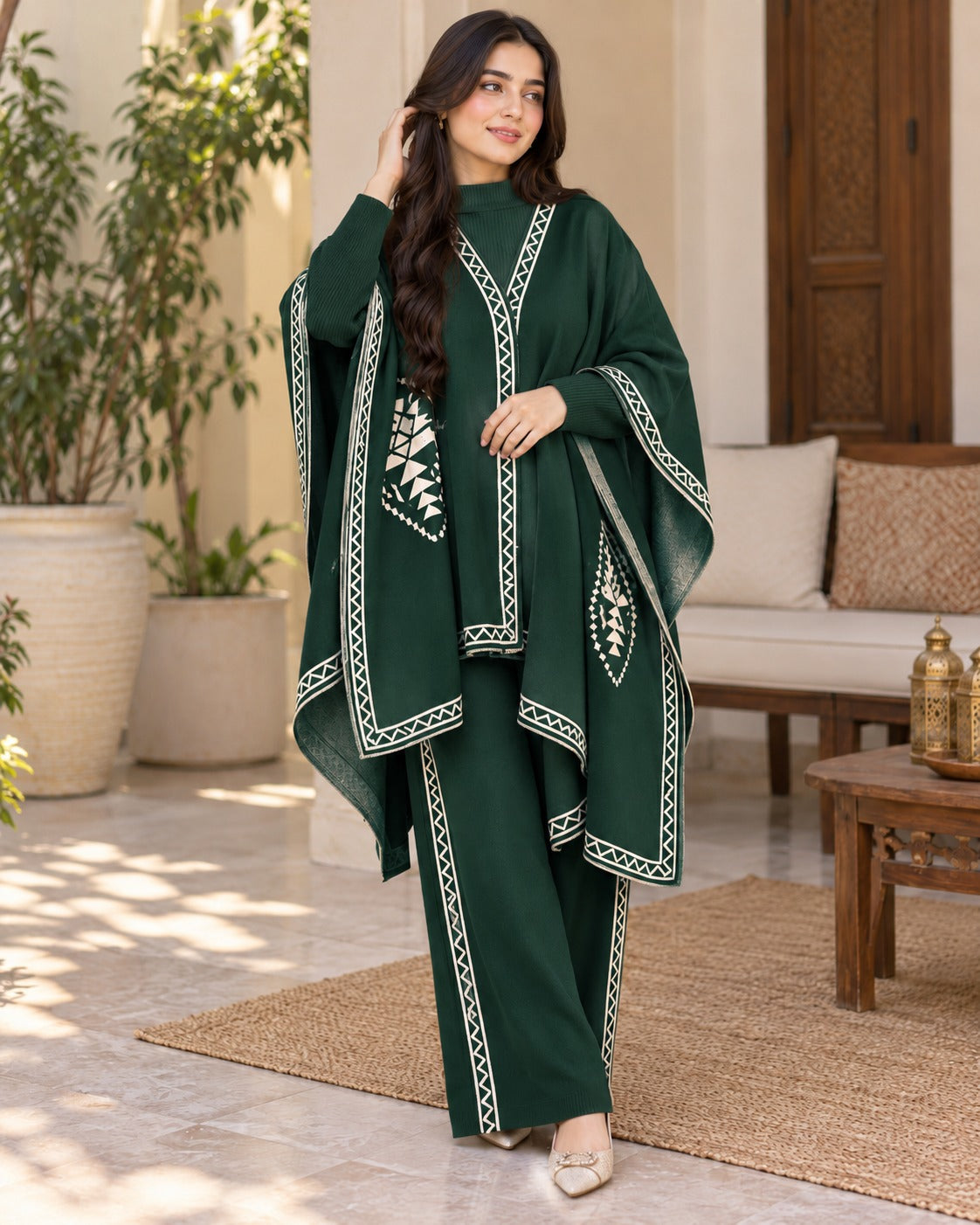 Dark Green Cape-Style Co-Ord Set