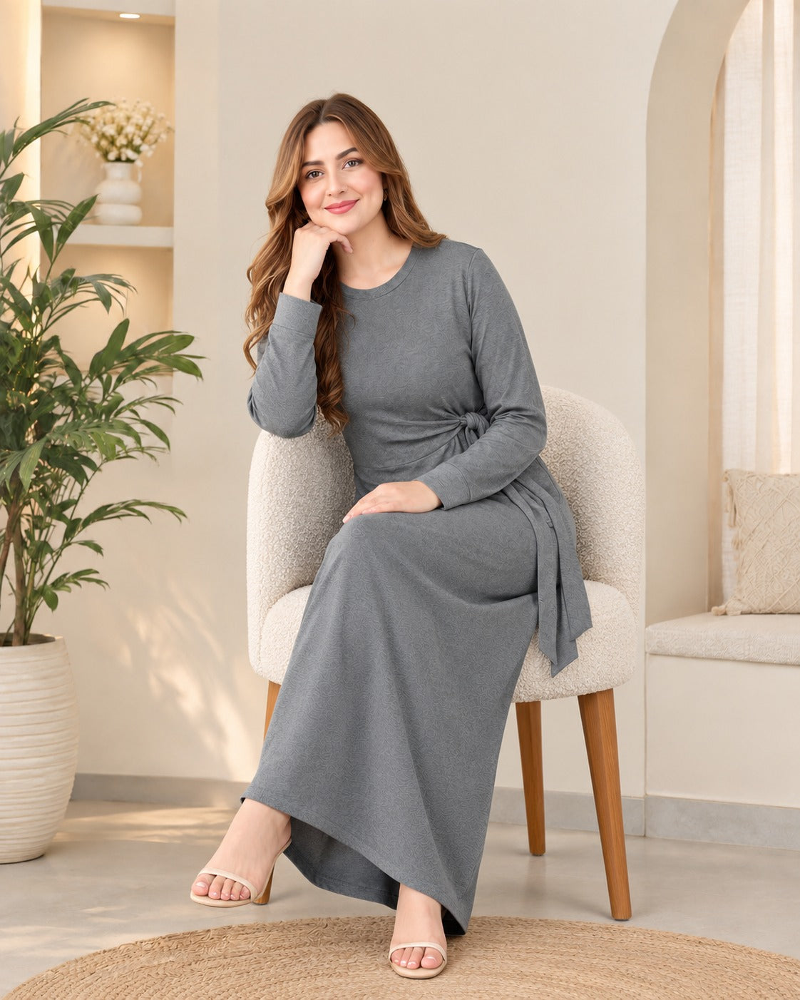 Grey Tie-Waist Maxi Dress