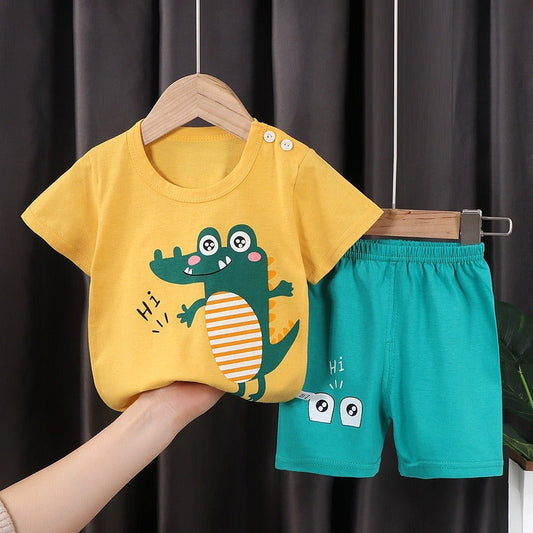 Yellow Hi Dino Printed Kids Short Sleeve Kids Wear