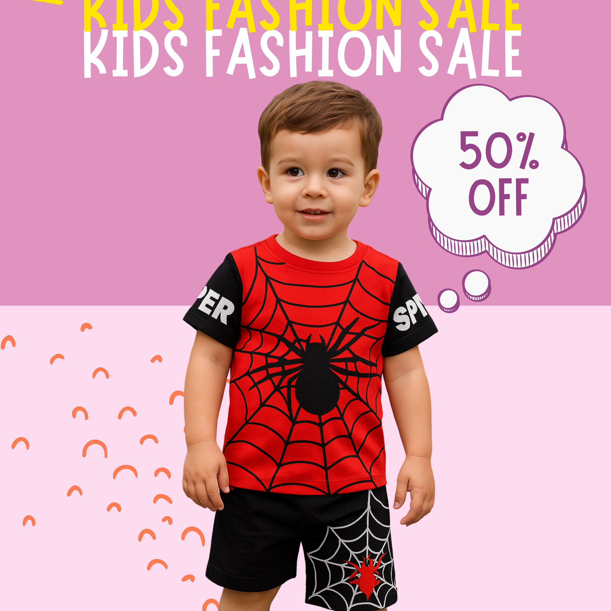 Red & Black Spider Man Print Short Set