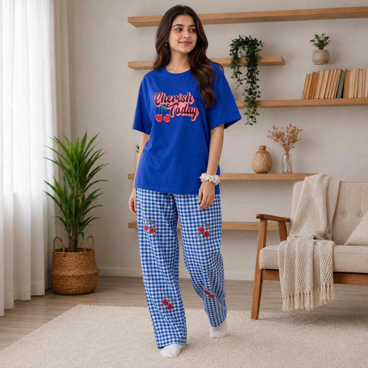 Women's Cherry Print Cotton Sleepwear Set