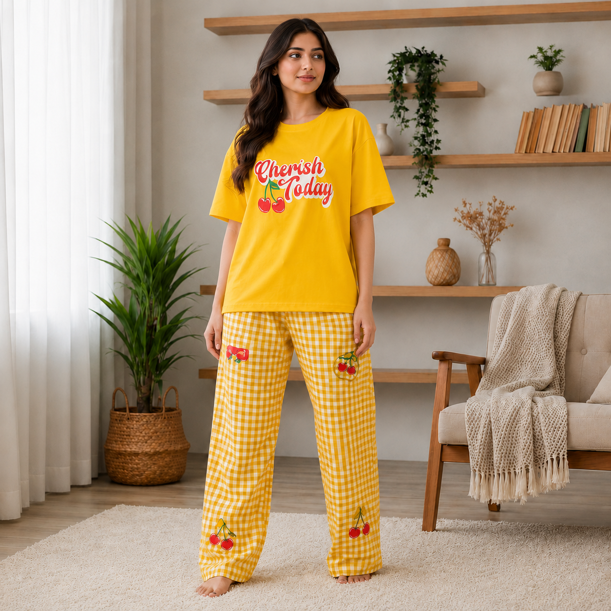 Women's Cherry Print Cotton Sleepwear Set