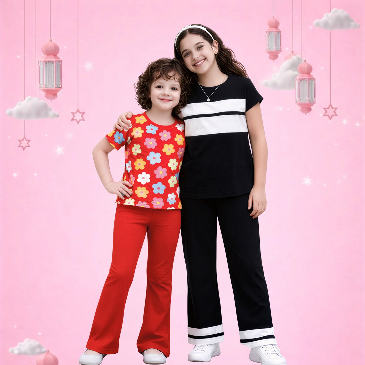 Girls Floral T-Shirt & Red Pants Set – Cute Kids Casual Outfit