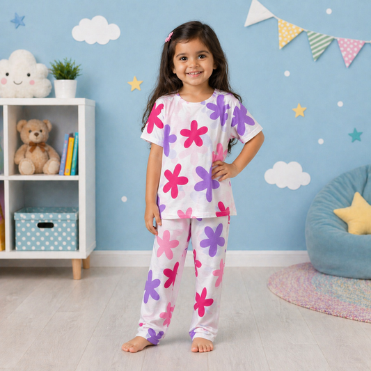 Ultra-Soft Kids Pajama Set – Cute Floral Night Suit for Girls (Comfort Sleepwear)