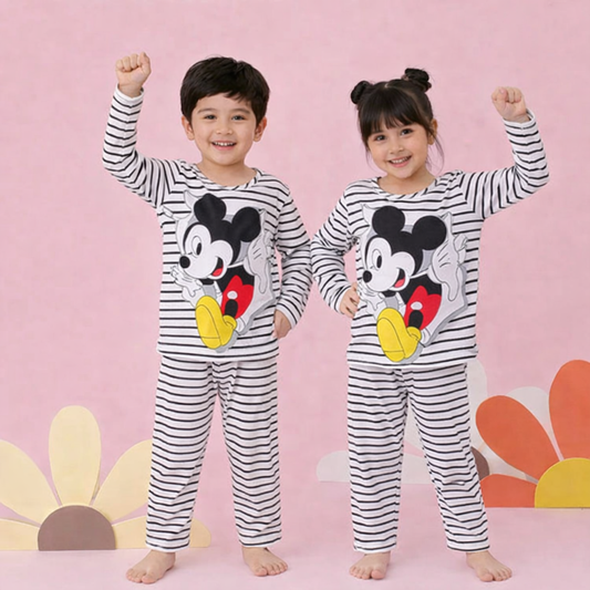 Black Line Mickey Mouse Printed Kids Wear