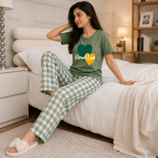 Sage Green Eternal Love Checkered Women’s Pajama Set