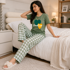 Sage Green Eternal Love Checkered Women’s Pajama Set