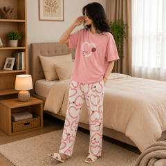 Pink Strawberry Heart Print Women’s Pajama Set