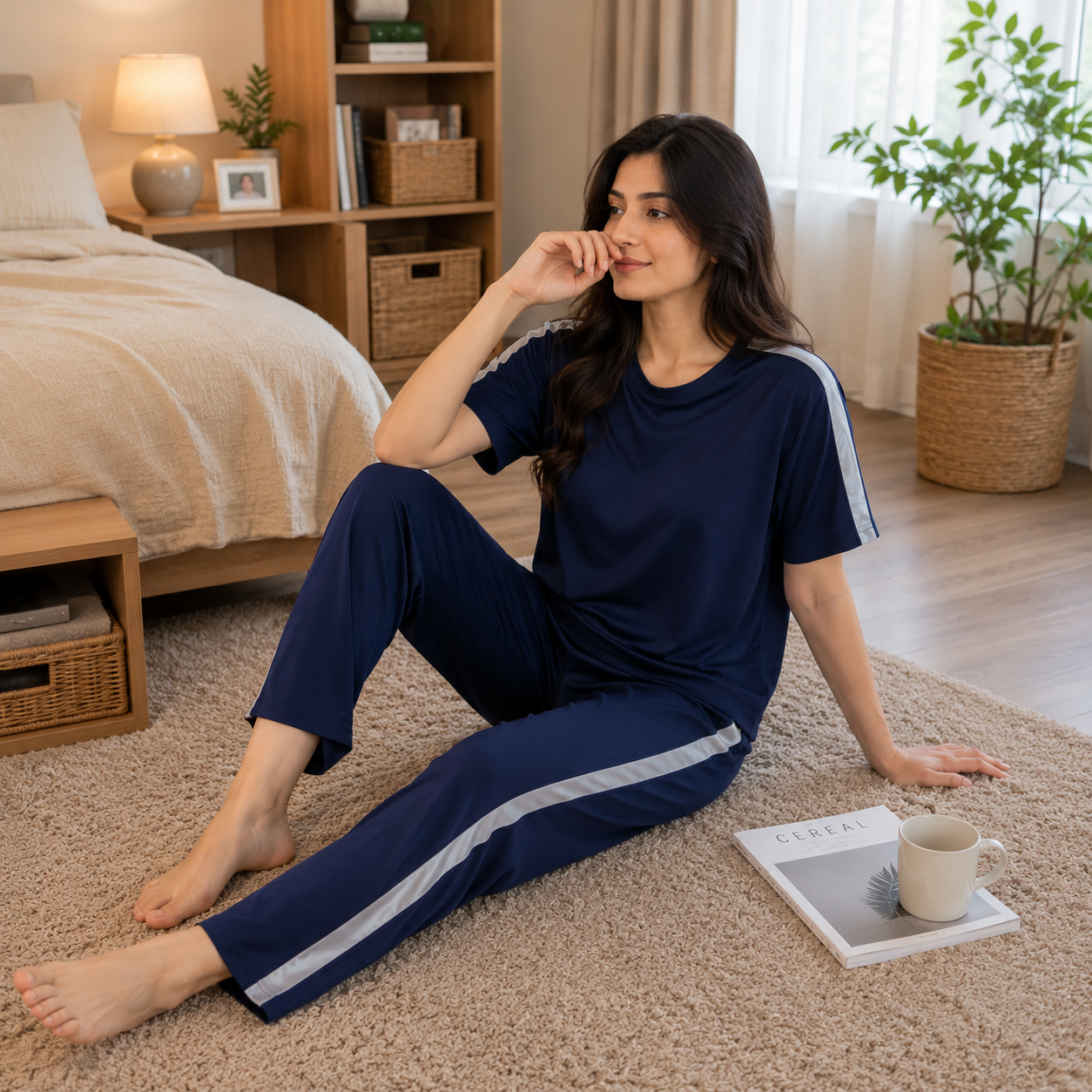 Black Side-Stripe Women’s Lounge Pajama Set