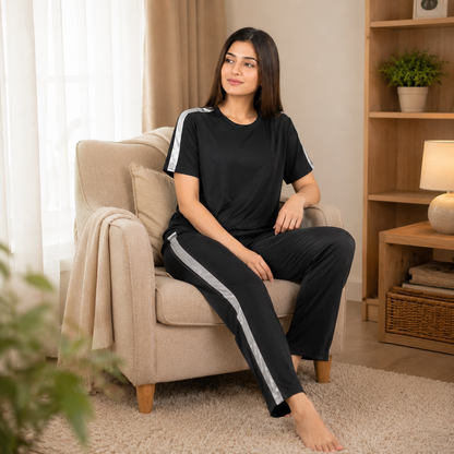 Black Side-Stripe Women’s Lounge Pajama Set