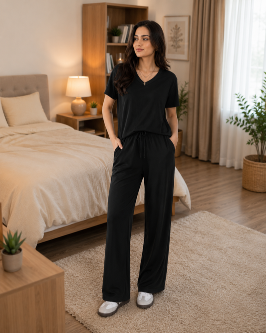 V-Neck Wide-Leg Women’s Lounge Set