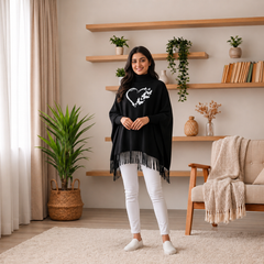 Black Love Butterfly Printed Poncho