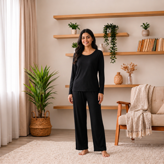 Black Plazo Lounge Wear For Women PJ Set ARTICLE NO# 52