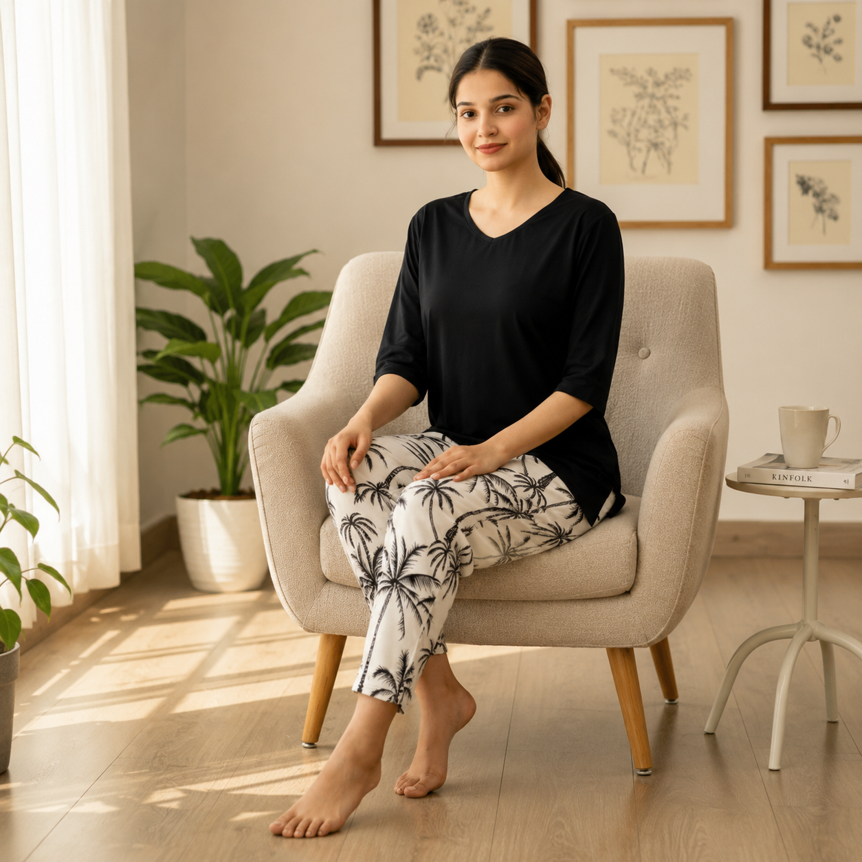 BLACK TREE PRINTED NIGHTWEAR