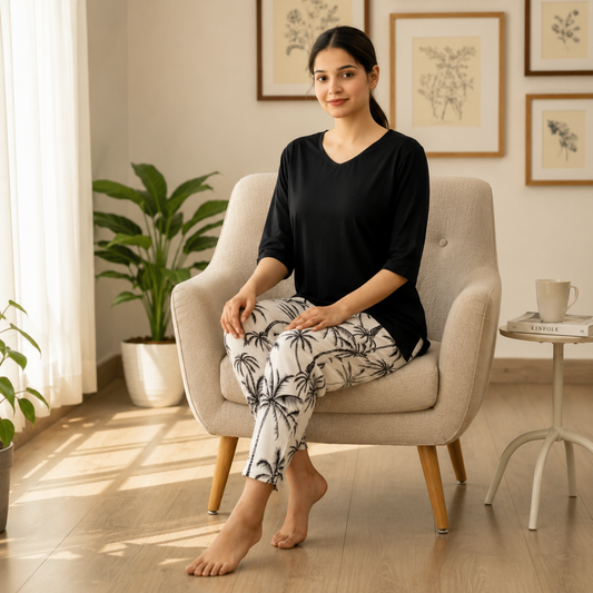 BLACK TREE PRINTED NIGHTWEAR