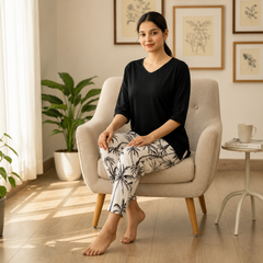 BLACK TREE PRINTED NIGHTWEAR
