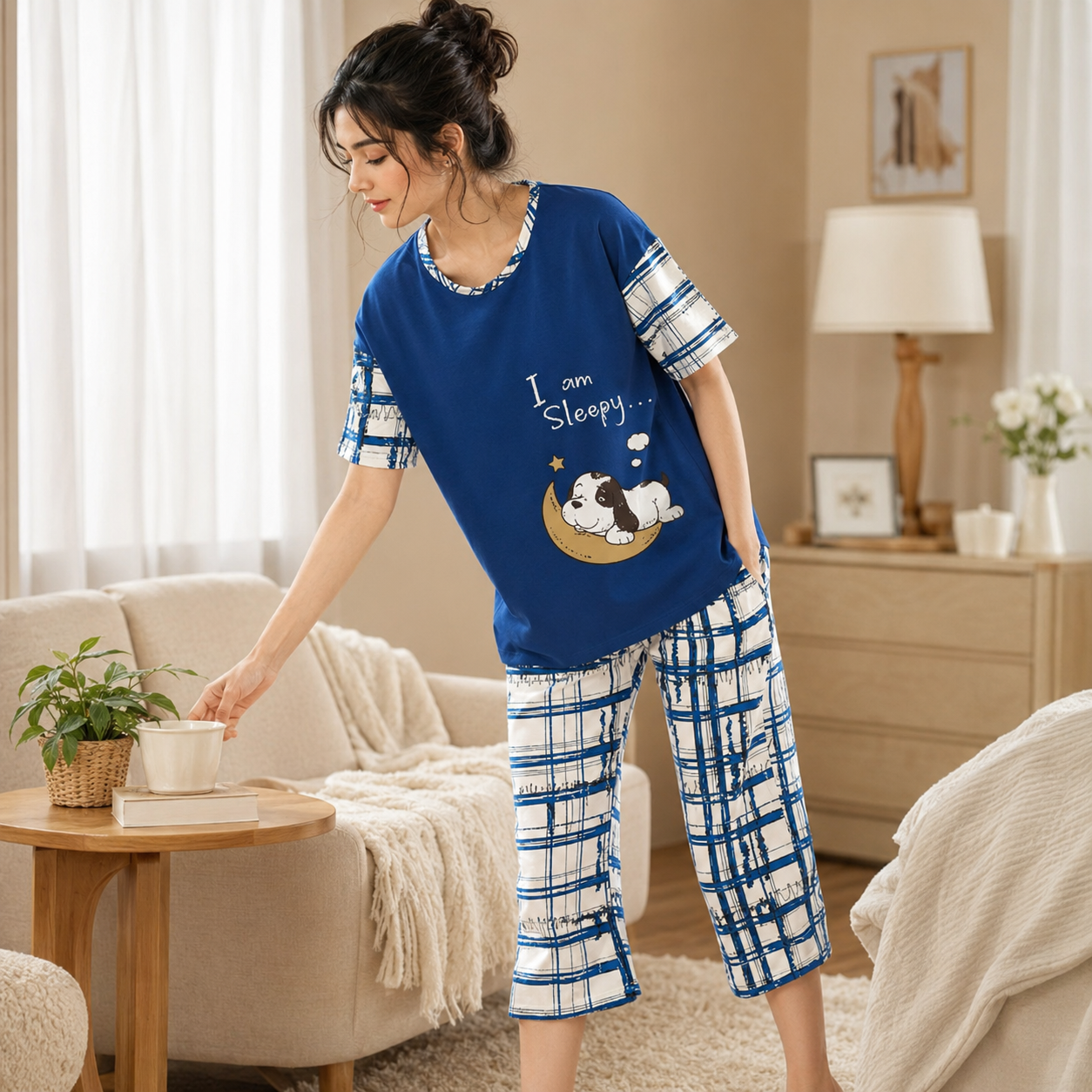 Blue I am Sleepy Woman Pajama Set