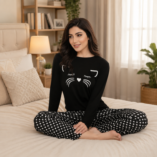 Cat Mooch Printed Woman Pajama Set