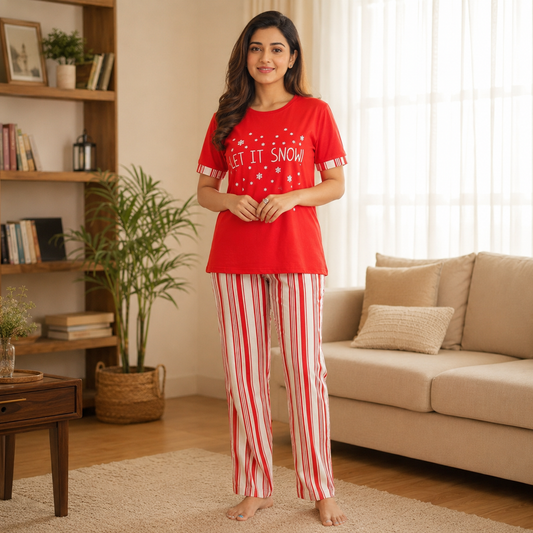 Let it Snow Woman Pajama Set Red