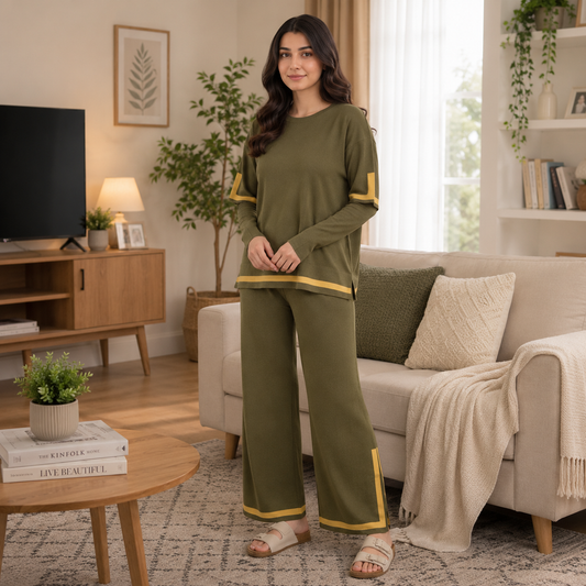 Lounge wear 2 pieces set short sleeve long pant pajama for women matching outfit casual loose home suit wear
