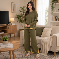 Lounge wear 2 pieces set short sleeve long pant pajama for women matching outfit casual loose home suit wear