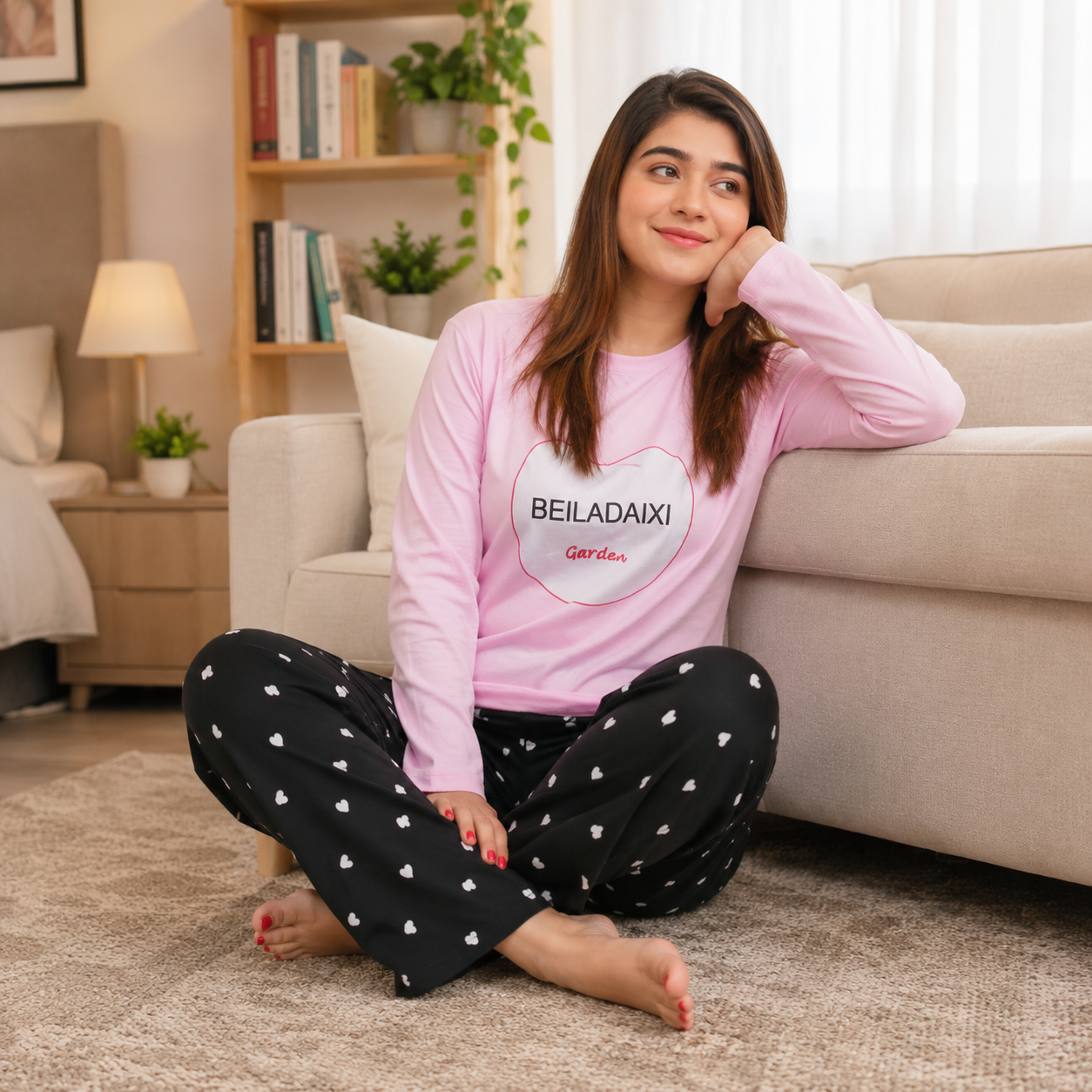 Pink Blue Love Garden Ladies Nightsuit PJ Set
