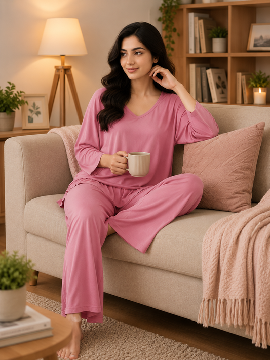 Hot Pink Palazzo Lounge Wear For Women PJ Set ARTICLE NO# 52