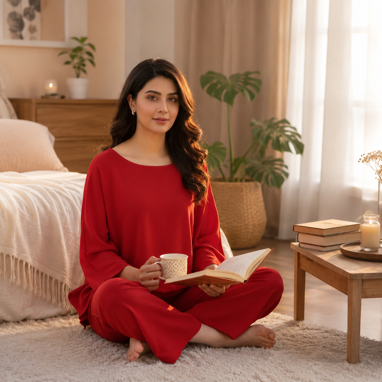 Red Lounge Wear For Women PJ Set ARTICLE NO# 52