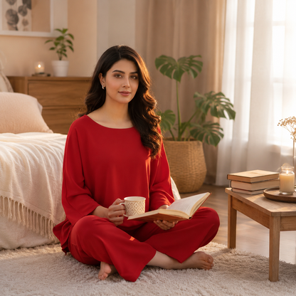 Red Lounge Wear For Women PJ Set ARTICLE NO# 52