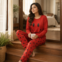 Red Smile Printed Women Nightsuit