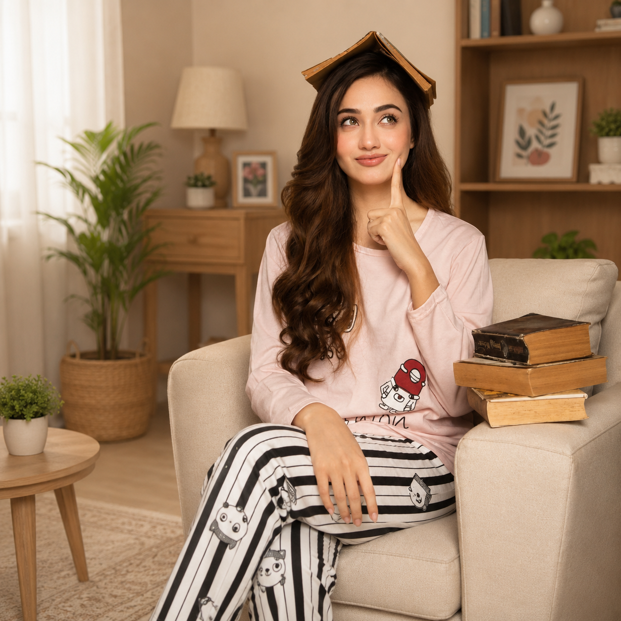 Pink Emoji Zebra Pattern Print PJ Set