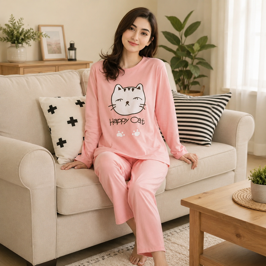 Pink Happy Cat Night Suit