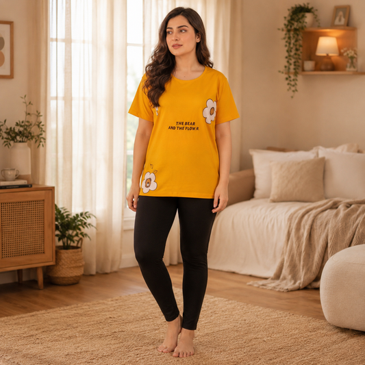 Yellow Bear And The Flower Ladies Nightsuit