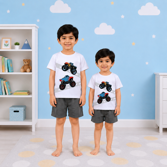 Kids' Monster Truck Graphic Tee & Charcoal Gray Shorts Two-Piece Set