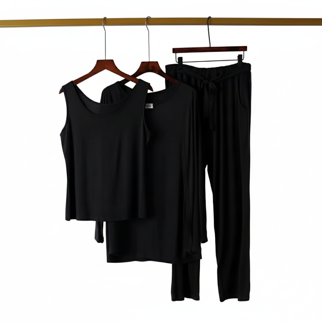 Long Sleeve Women Night Suit PJ Set 3 Pieces