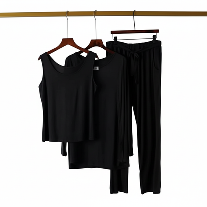Long Sleeve Women Night Suit PJ Set 3 Pieces