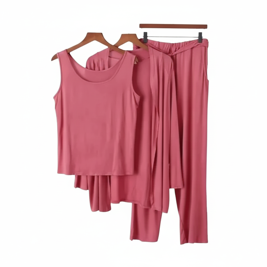Long Sleeve Women Night Suit PJ Set 3 Pieces