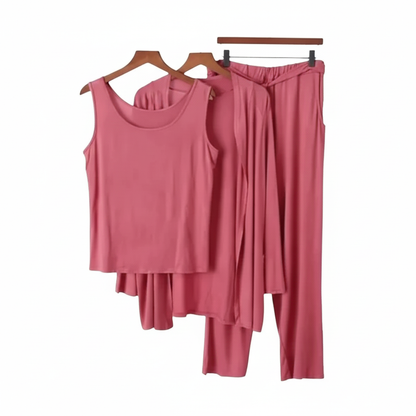 Long Sleeve Women Night Suit PJ Set 3 Pieces