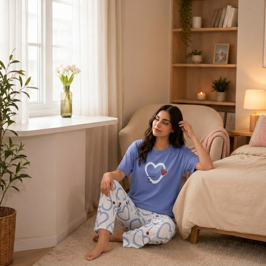 Periwinkle Strawberry Heart Printed Pajama Set