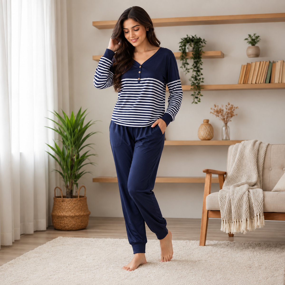 Navy Stripe Comfort Co-Ord Set