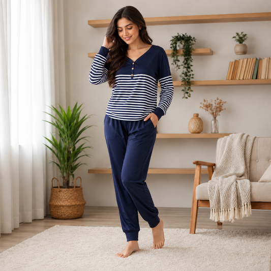 Navy Stripe Comfort Co-Ord Set